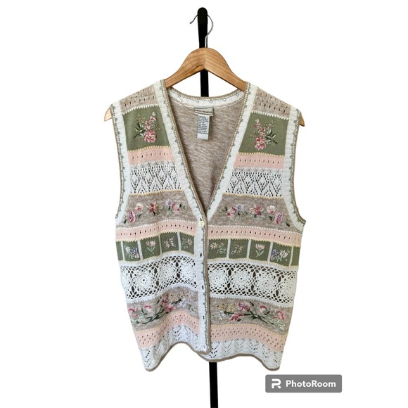 Vintage Floral Knit Cardigan Vest - Picture 1 of 4